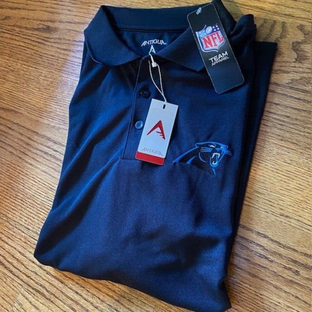 New Mens XL NFL Team Apparel Antigua Carolina Panthers Black Polo Shirt